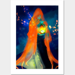 Vampire Squid mermaid priestess mermay glowing lantern sorceress tarot hermit Posters and Art